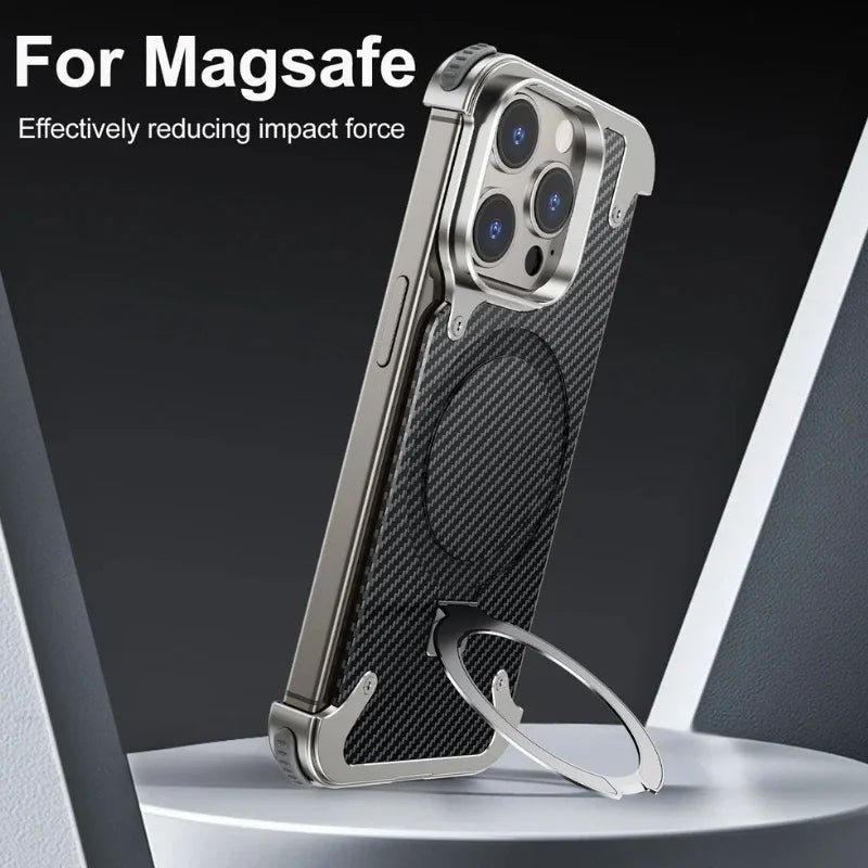 MagSafe Metal Magnetic Phone Holder Case for iPhone 15 14 Pro Max Aluminum Alloy Carbon Fiber Anti-collision - Sky-cover