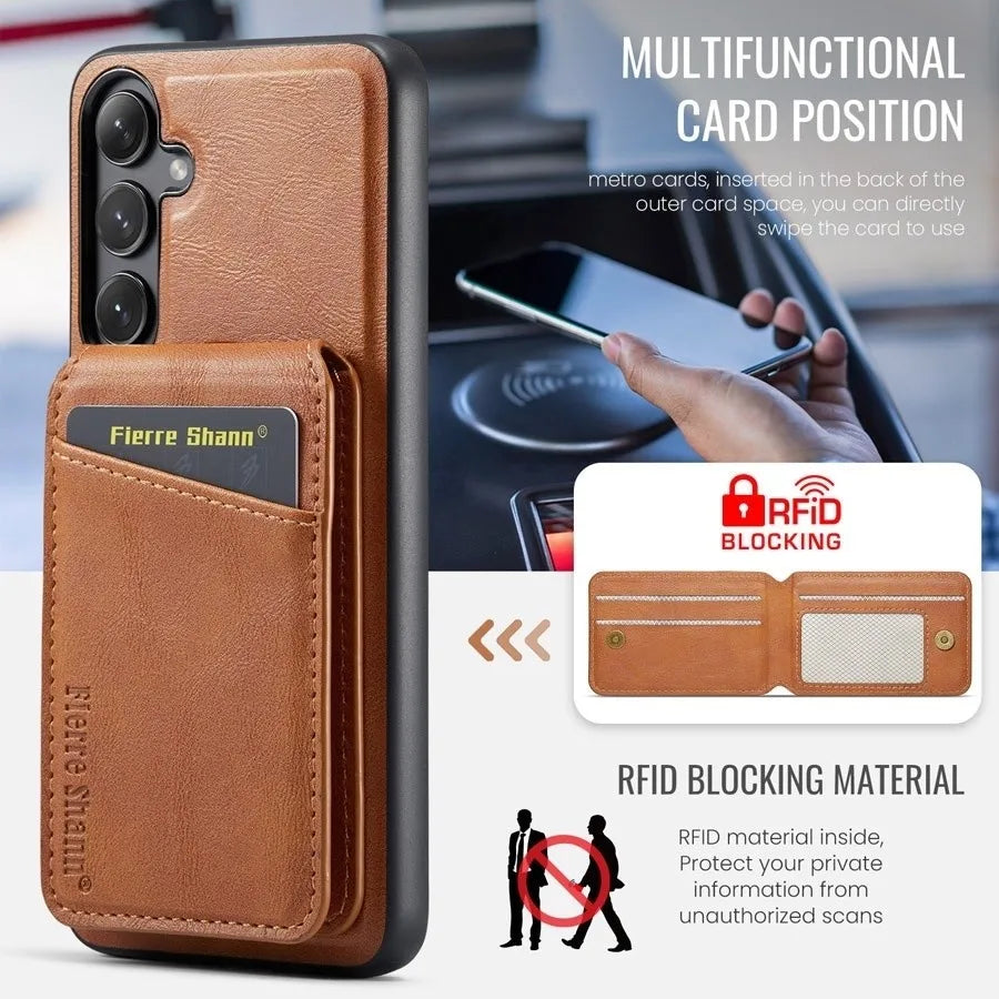 Leather Wallet Case 2 in 1 Detachable Magnetic Holder For Samsung