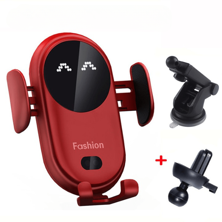 Wireless Charger - Mobile Phone Holder - Automatic Sensor Car Holder - Red 2 - sky-cover
