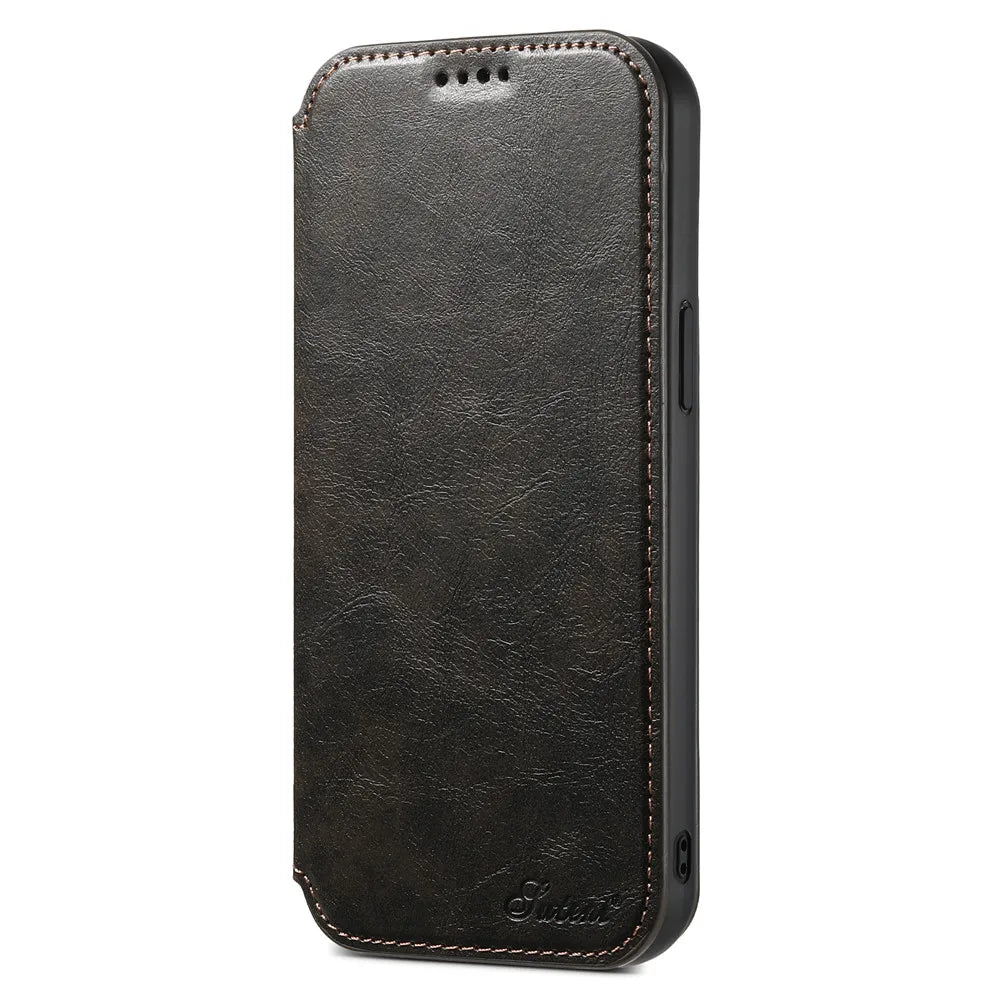 Leather Magnetic Kickstand Case with Card Storage – Dual-Layer Full Coverage for iPhone - Sky-cover