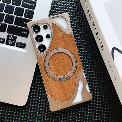 Walnut Wood Metal Case with 360 Degree Rotating Magnetic Holder for Samsung - Sky-cover