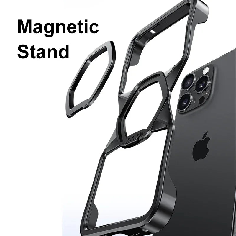 Luxury Aluminum Alloy Shockproof Magnetic Phone Case for iPhone 14 15 Pro Max with Magsafe Metal Holder - Black / For iPhone 15 Pro Max - Sky-cover