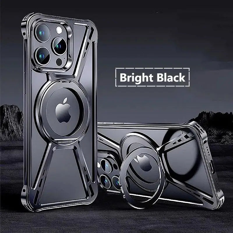 Aluminum Alloy Magnetic Case Cover for iPhpne 16 15 14 Pro max with Invisible Metal Holder - Black / For iPhone 16 Pro Max - Sky-cover