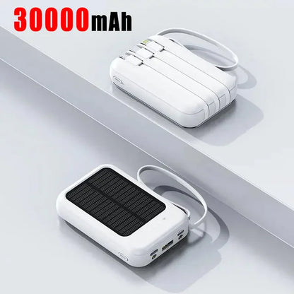 2024 New 30000mAh Solar Power Bank Built-in Four Cable Portable Mini External Battery Powerbank For All phone - Skycover