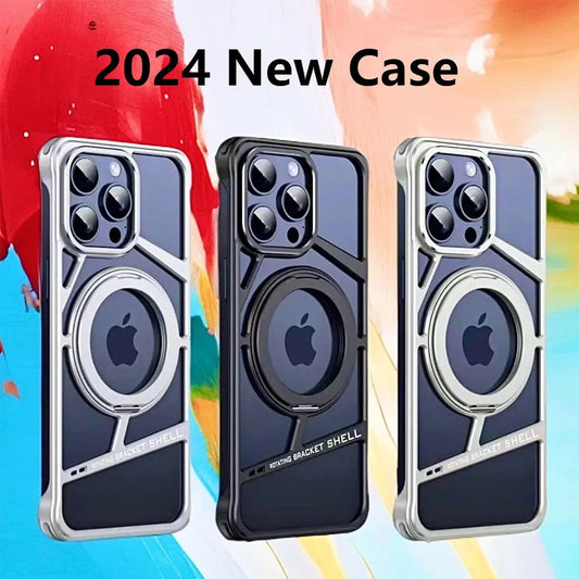 Aluminum Alloy Magnetic Phone Case for iPhone 16 15 14 pro max & 360°  Rotating Holder