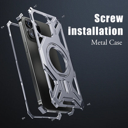 Luxury Metal Dissipation Magnetic Stand Phone Case For iPhone 15 14 13 series - Gray / For iPhone 16 Pro Max - Sky-cover