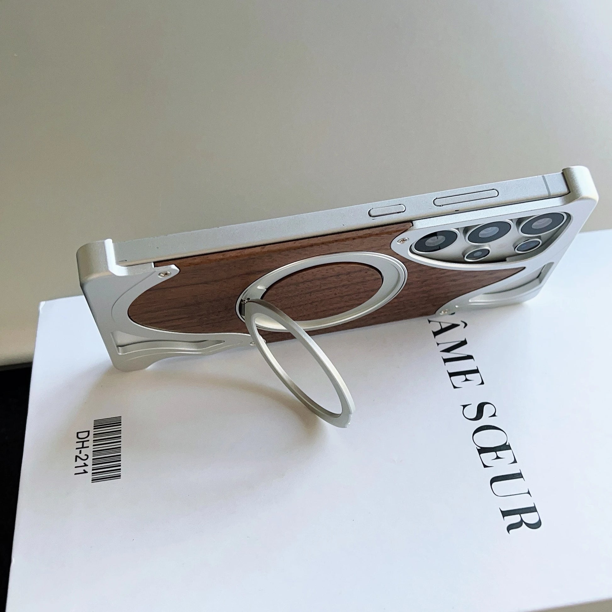 Walnut Wood Metal Case with 360 Degree Rotating Magnetic Holder for Samsung - Sky-cover