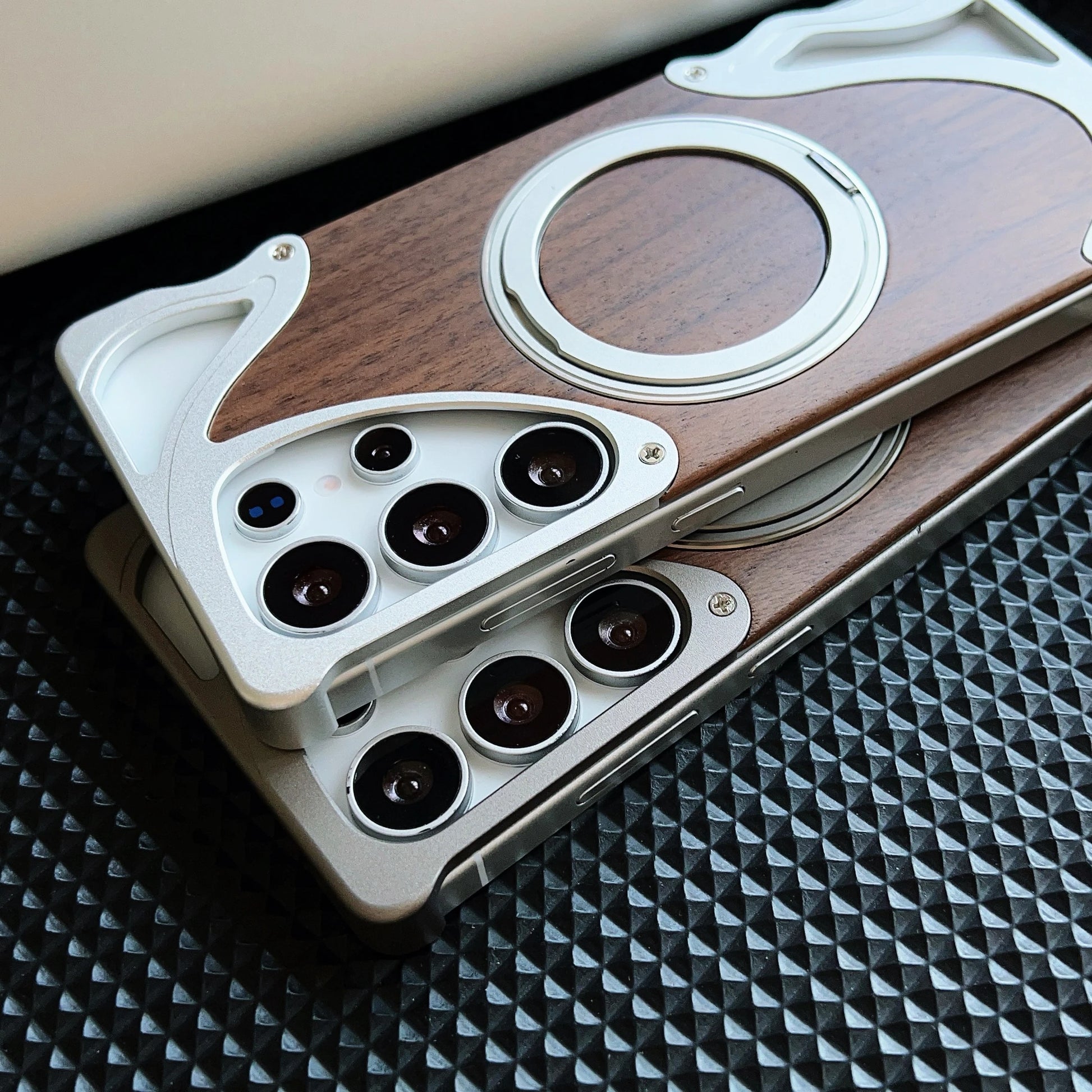 Walnut Wood Metal Case with 360 Degree Rotating Magnetic Holder for Samsung - Sky-cover