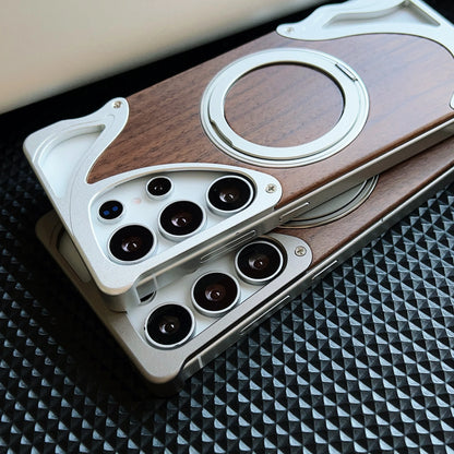 Walnut Wood Metal Case with 360 Degree Rotating Magnetic Holder for Samsung - Sky-cover