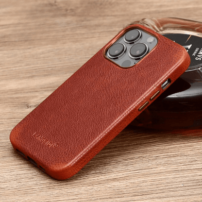 Genuine leather cowhide case compatible with MagSafe Handcrafted Fully - Shockproof cover full protective - coffee / For iPhone 13 - sky-cover