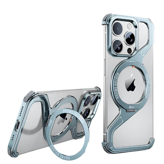 Luxury Metal Z Shape Magnetic Stand Phone Case For iPhone 13 14 15 Pro Max - Blue / For iPhone 15 Pro Max - Sky-cover