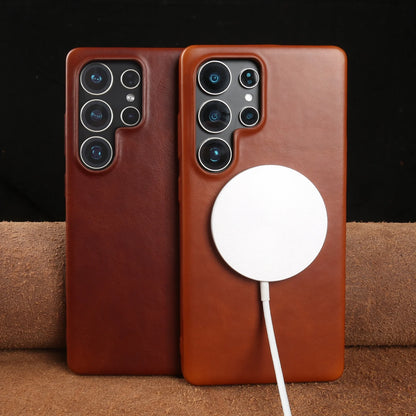 Genuine Leather Magnetic Case for Samsung Galaxy S25 / S24 Series – MagSafe Compatible, Full Coverage - Sky-cover