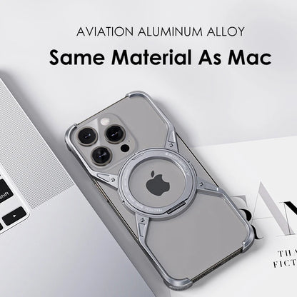 Aluminum Alloy Rimless Magnetic Stand Phone Case For iPhone 15 14 13 16 series Detachable Metal Magsafe Cooling Shockproof Cover - Grey / For iPhone 16 Pro Max - Sky-cover