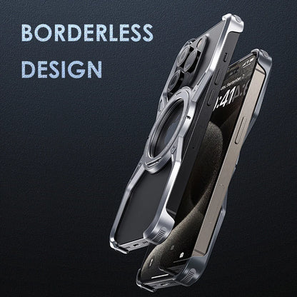 Aluminum Alloy Rimless Magnetic Stand Phone Case For iPhone 15 14 13 16 series Detachable Metal Magsafe Cooling Shockproof Cover - Grey / For iPhone 16 Pro Max - Sky-cover