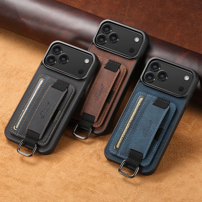 Luxury Leather iPhone Phone Case with Wrist Strap, Ring, Card Holder and Pouch - Sky-cover
