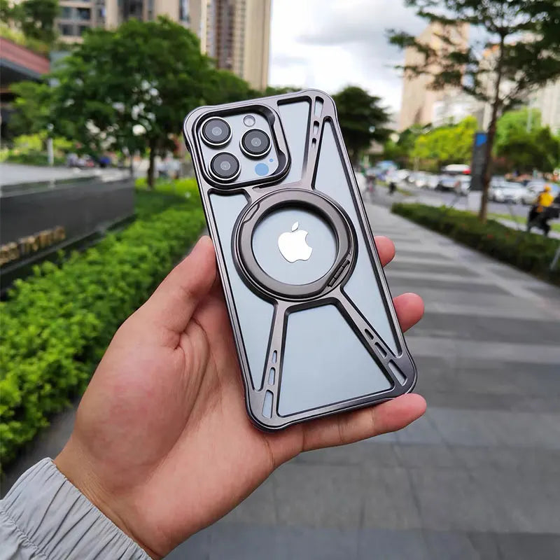 Aluminum Alloy Magnetic Anti-drop Case for iPhone 16 15 14 Pro max with Invisible Metal Holder