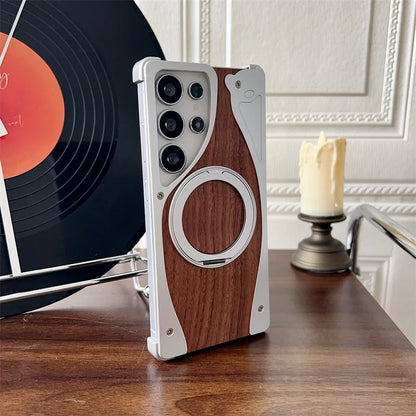 luxury Walnut metal case with 360-degree rotating magnetic stand - Sky-cover