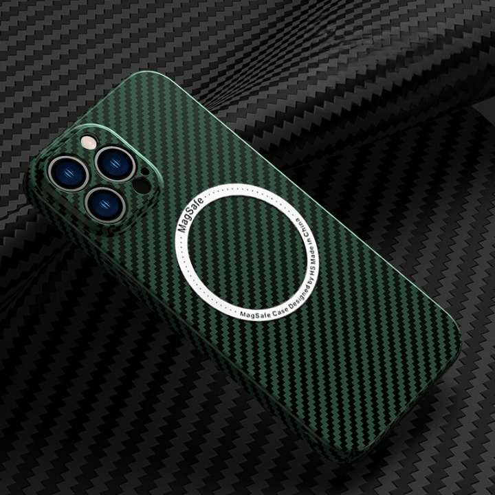 Magnetic Carbon Fiber Case-Magsafe Ultra-Thin Cover - Darkgreen / for iPhone 14 - sky-cover