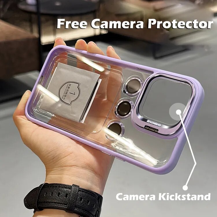 Luxury Metal Camera Protection Ring Lens Holder Case for iPhone - Light Purple / For iPhone 14 - sky-cover