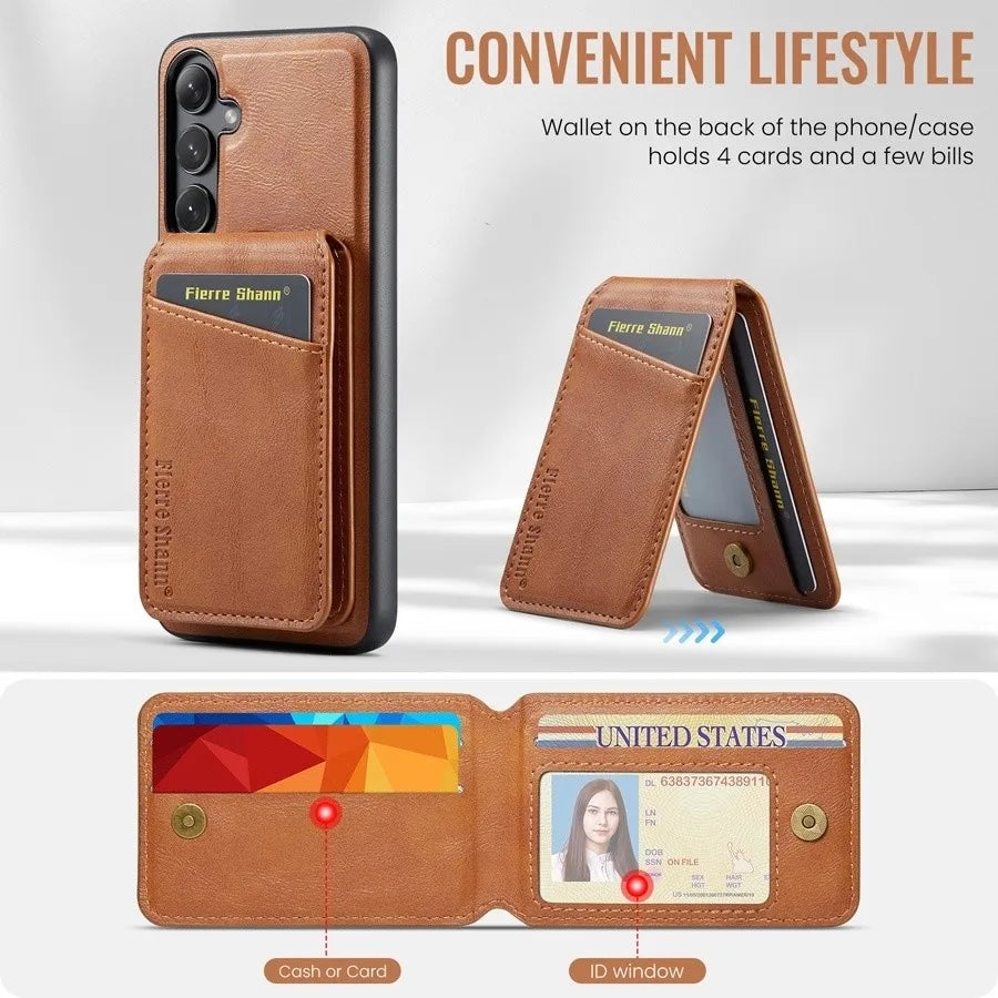 Leather Wallet Case 2 in 1 Detachable Magnetic Holder For Samsung