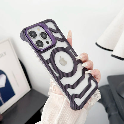 Luxury Carbon Fiber Style Magnetic Phone Case for iPhone 16 15 14 13 12 Pro Max with Lens Holder - Purple / For iphone 16 Pro Max - Sky-cover