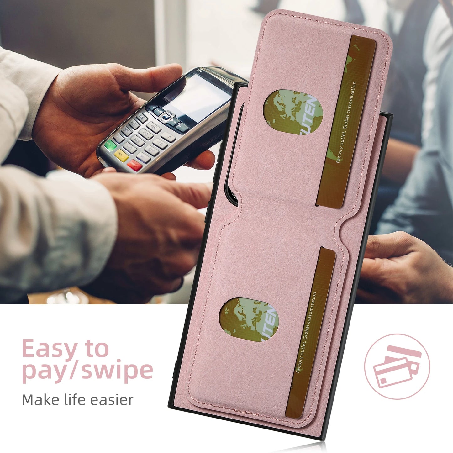 SUTENI Leather Wallet Card Holder Phone Cases For Samsung Galaxy S24 S23 Ultra S22 Plus Note20 - Sky-cover