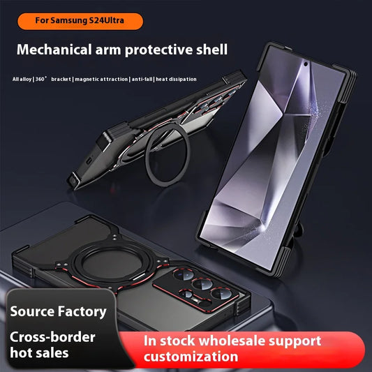 Samsung S24 Ultra Metal Case with 360 Degree Rotating Holder & Magnetic Charging