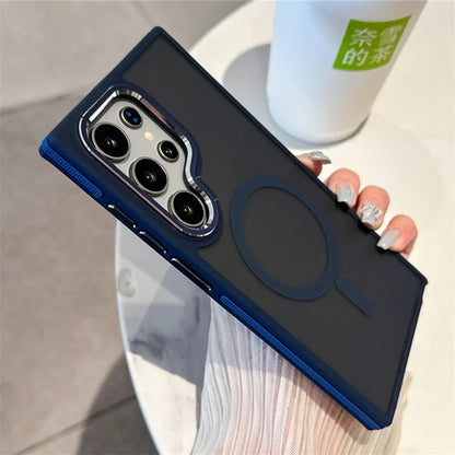 Luxury Matte Magnetic Case For Samsung Galaxy S24 S22 S25 Ultra S23 Plus S23 FE For Magsafe Wireless Charging Shockproof Cover - Sky-cover