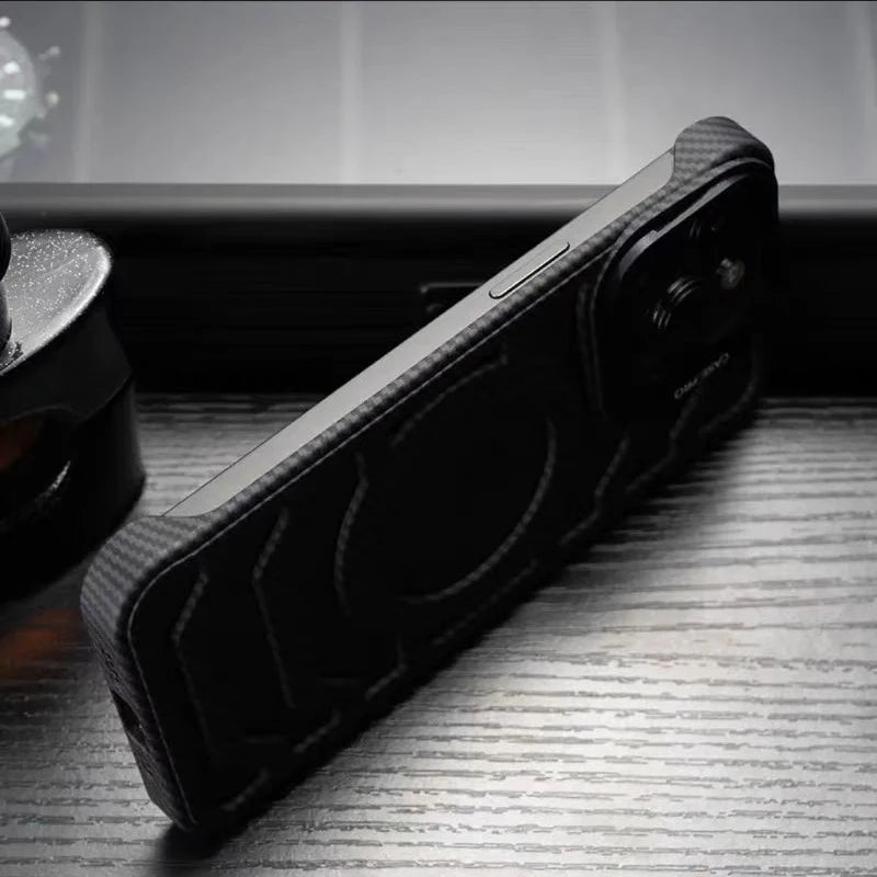 Luxury Carbon Fiber Style Magnetic Phone Case for iPhone 16 15 14 13 12 Pro Max with Lens Holder - Grey / For iphone 16 Pro Max - Sky-cover