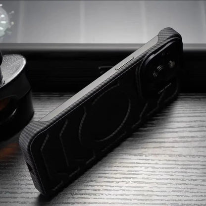 Luxury Carbon Fiber Style Magnetic Phone Case for iPhone 16 15 14 13 12 Pro Max with Lens Holder