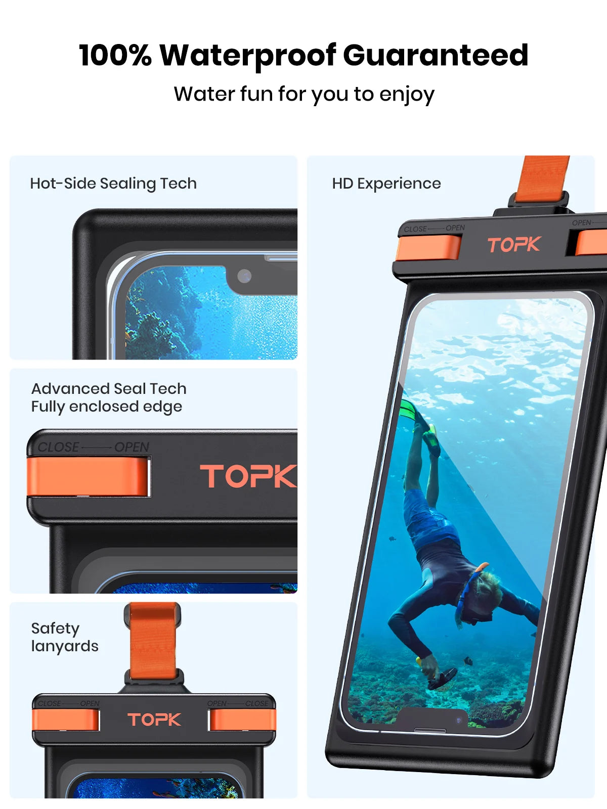 Waterproof Phone Pouch,[Underwater Screen Touchable] IPX8 Waterproof Phone Case Compatible for Mobile Phone Up to 7.0 inch - Sky-cover