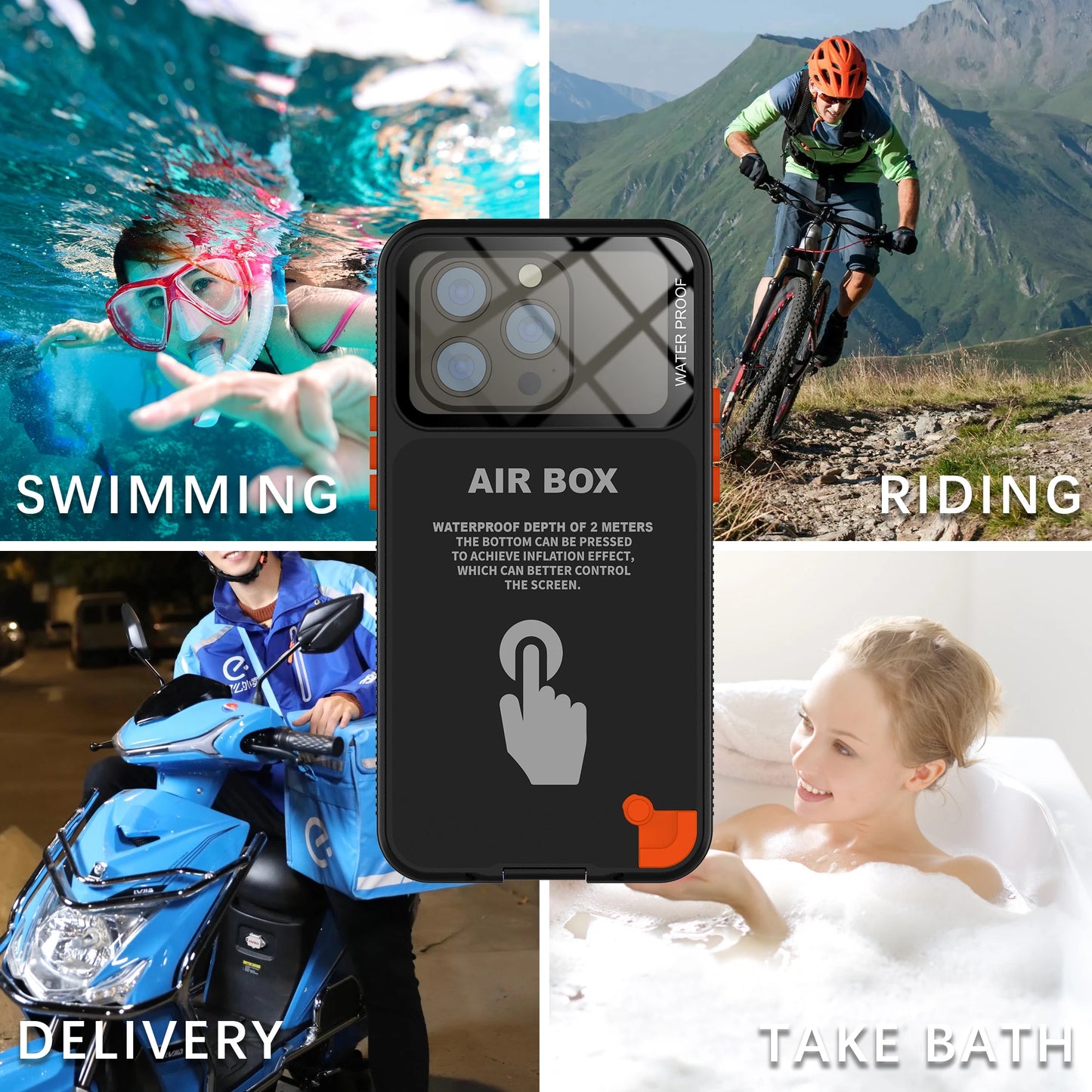 Shellbox Fashion Window Photography Underwater Touch Screen Suitable for iPhone 15 14 13 12 Pro Max IP68 Waterproof Phone Case - Sky-cover