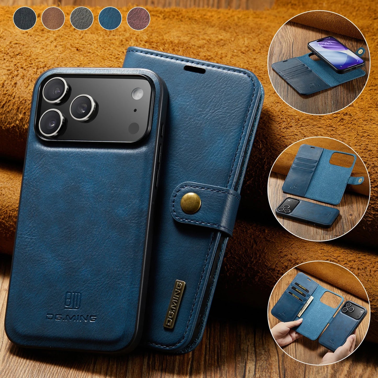 Magnetic Leather Wallet Phone Case with Card Holder – 2-in-1 Foldable Cover for iPhone 17 Series - Sky-cover
