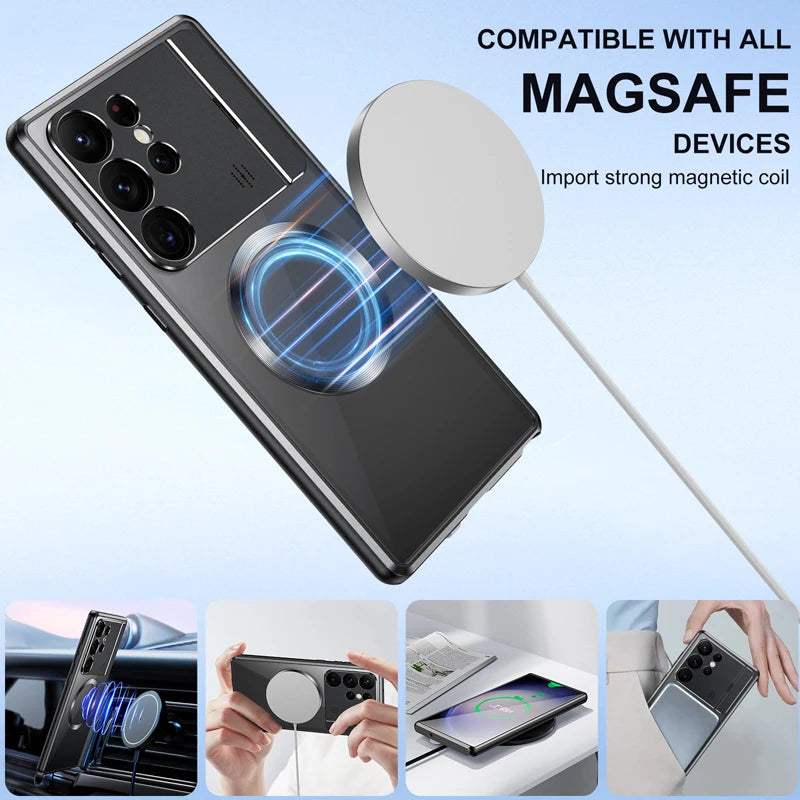 Magnetic Case for Samsung Galaxy S24 S22 S21 S23 Ultra with Hidden Holder Metal Aluminum Alloy