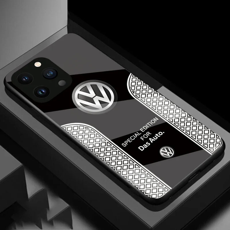 VW Luxury carbon fiber phone case for iPhone 15 Pro Max with glass cover - Black / for iphone 15 pro max - sky-cover