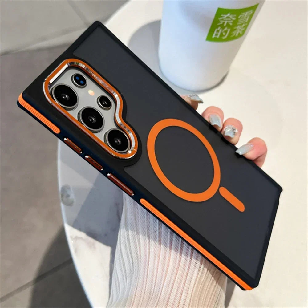 Luxury Matte Magnetic Case For Samsung Galaxy S24 S22 S25 Ultra S23 Plus S23 FE For Magsafe Wireless Charging Shockproof Cover - Sky-cover