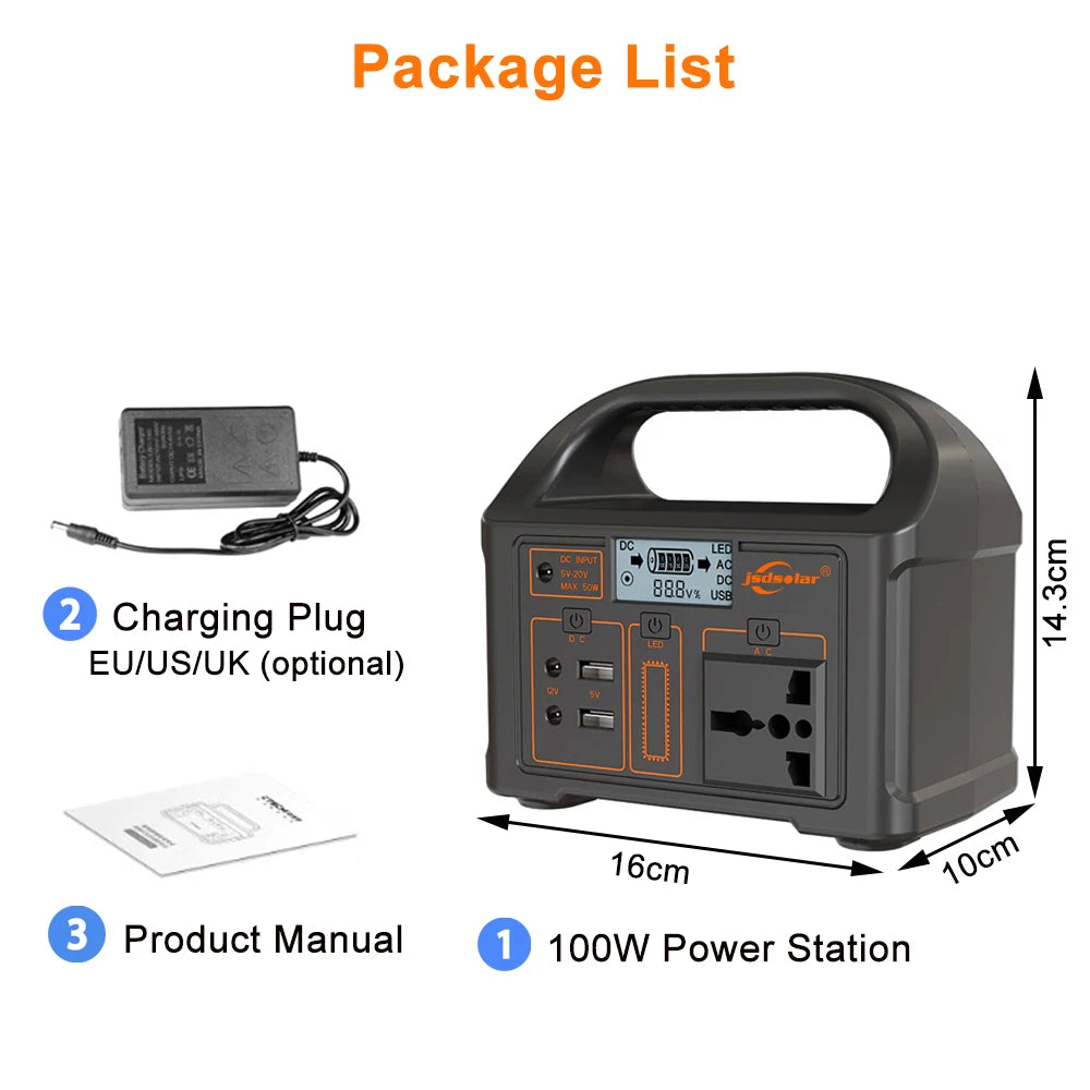 Solar Generator Outdoor Power for Camping and Travel - Portable Power Station 76.8Wh - 100W 24000mAh Power Bank 220V/110V - SKYCOVER