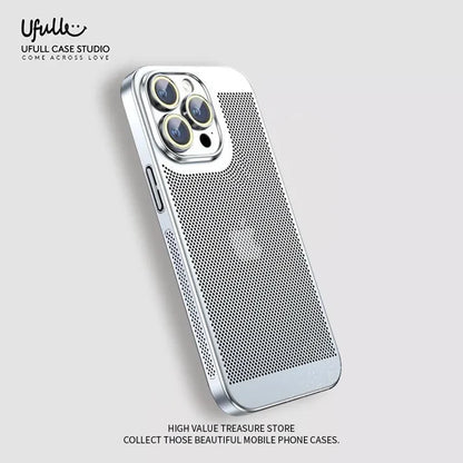 Premium Coating Heat Dissipation Hard Mesh Cooling PC Cover for iPhone with Lens Protector - Sky-cover