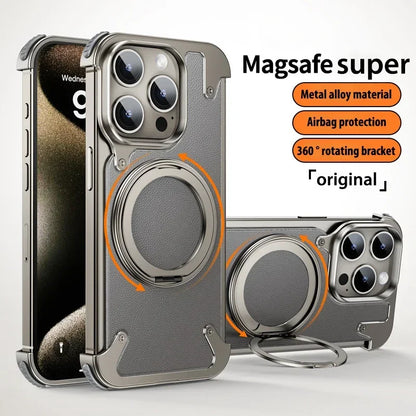 Leather Case 360° rotate Aluminum Magnetic Magsafe Cover - skycover