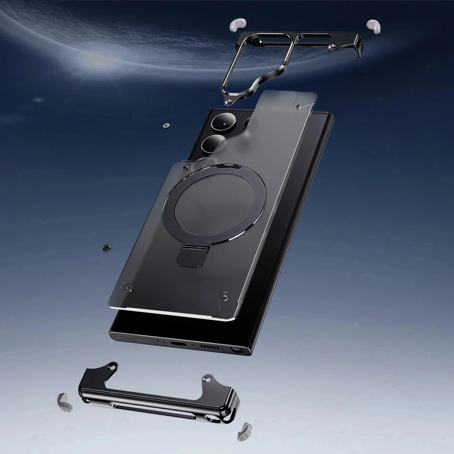 Metal Phone Case for Samsung Galaxy S24 Ultra S23 Ultra & Magnetic Ring Holder