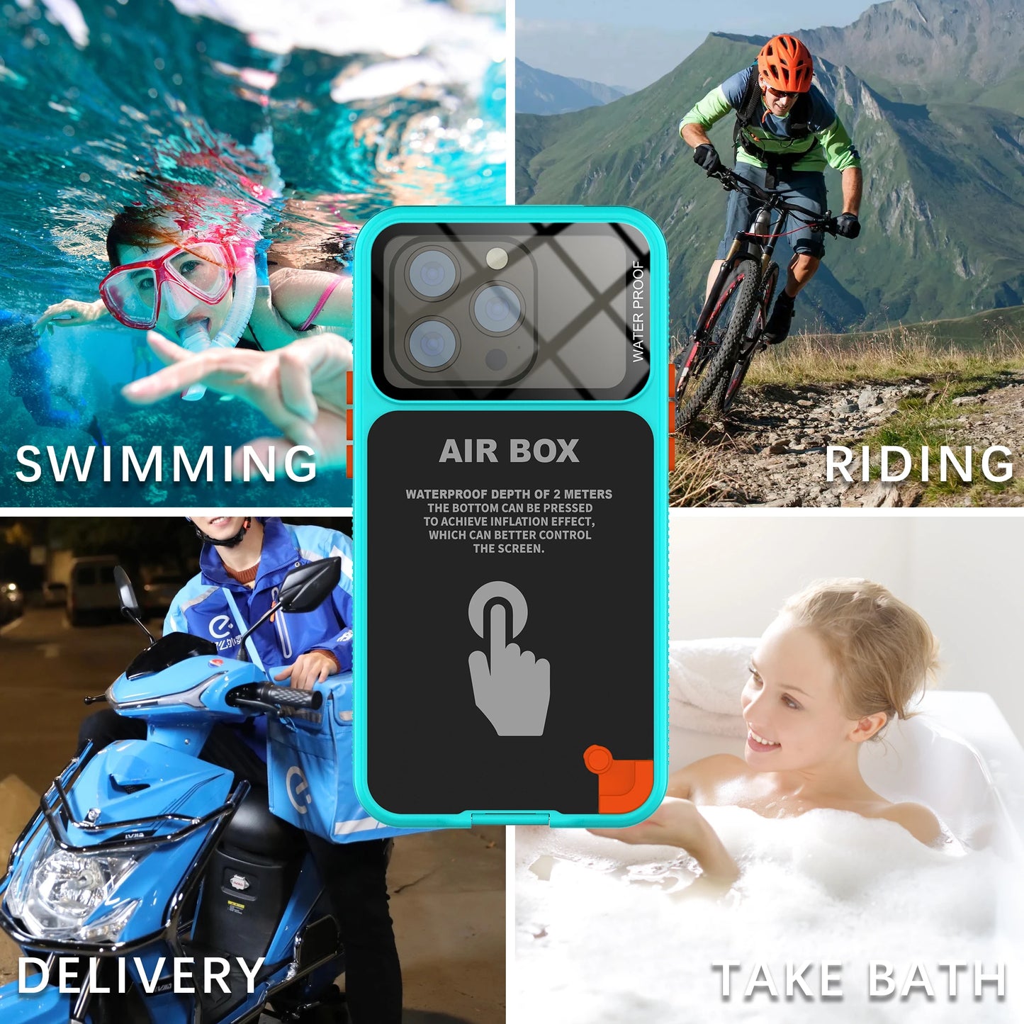 Shellbox Fashion Window Photography Underwater Touch Screen Suitable for iPhone 15 14 13 12 Pro Max IP68 Waterproof Phone Case - Sky-cover