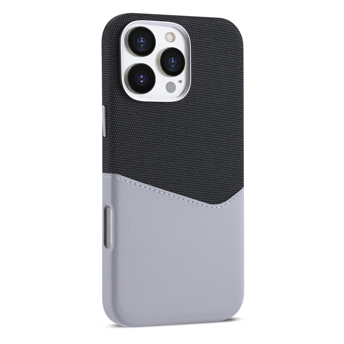 Leather Case with MagSafe Card Holder for iPhone 16 15 14 13 12 Pro Max with Wireless Charger Lens Metal Alloy Cover Color Block - Gray / For iPhone 16 Pro Max - Sky-cover