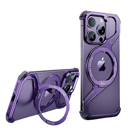 Luxury Metal Z Shape Magnetic Stand Phone Case For iPhone 13 14 15 Pro Max - Purple / For iPhone 15 Pro Max - Sky-cover