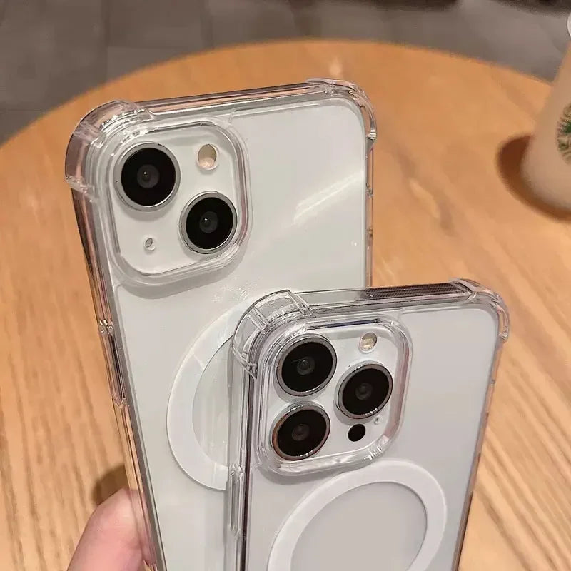 For Magsafe Magnetic Wireless Charge Case For iPhone 16 15 14 13 12 11 Pro Max Plus Phone Shockproof Transparent Hard Cover - Sky-cover