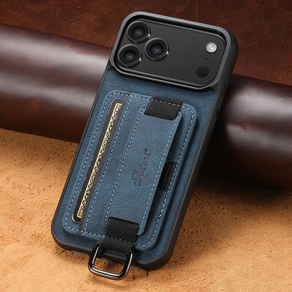 Luxury Leather iPhone Phone Case with Wrist Strap, Ring, Card Holder and Pouch - Sky-cover