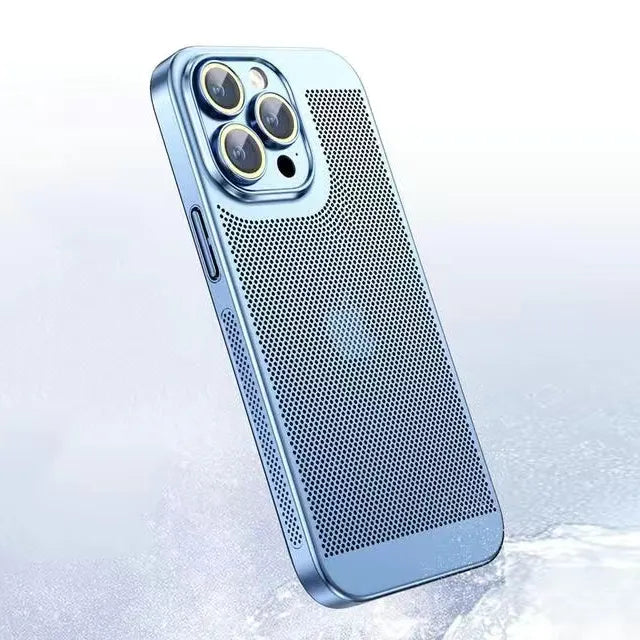 Premium Coating Heat Dissipation Hard Mesh Cooling PC Cover for iPhone with Lens Protector - For iPhone 11 / Light Blue - sky-cover