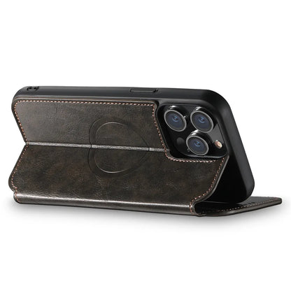 Leather Magnetic Kickstand Case with Card Storage – Dual-Layer Full Coverage for iPhone - Sky-cover