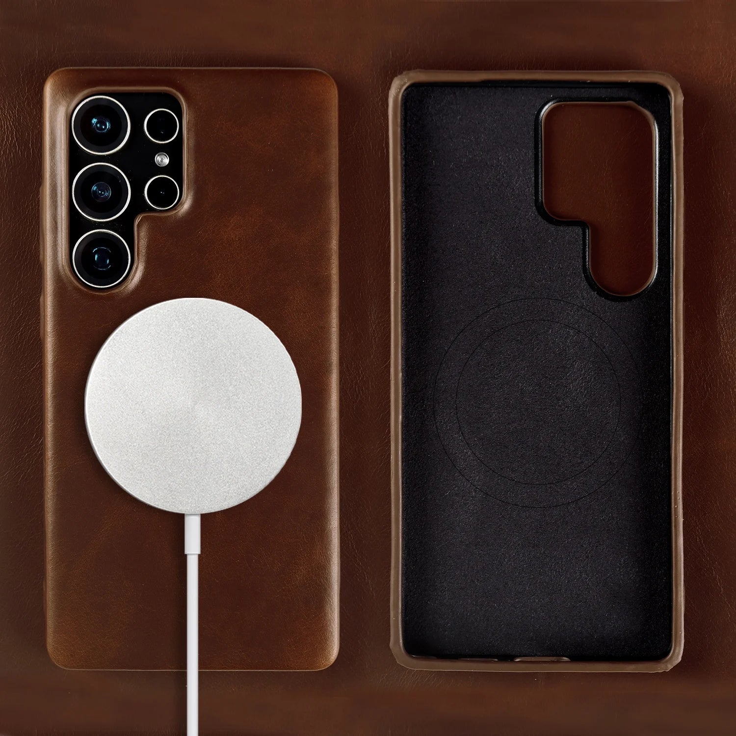 Genuine Leather Magnetic Case for Samsung Galaxy S25 / S24 Series – MagSafe Compatible, Full Coverage - Sky-cover