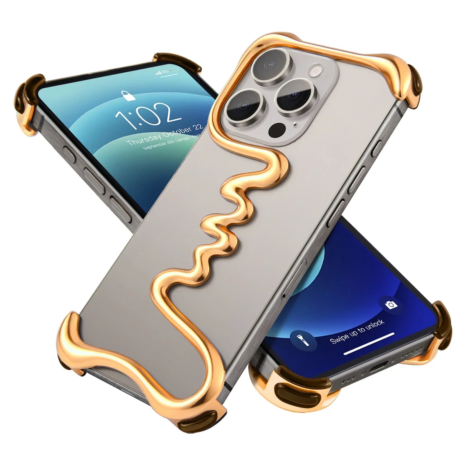 Luxury Gold Metal Frameless Phone Case for iPhone 16 15 14 Pro Max Luxury Gold Metal Frameless Phone Case for iPhone 16 15 14 Pro Max