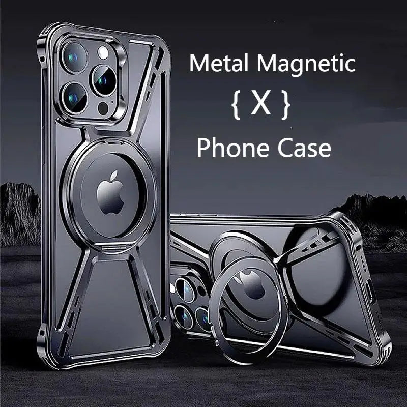 Aluminum Alloy Magnetic Case Cover for iPhpne 16 15 14 Pro max with Invisible Metal Holder - Sky-cover